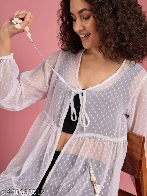 Dobby Georgette Tassel Detail Long Shrug