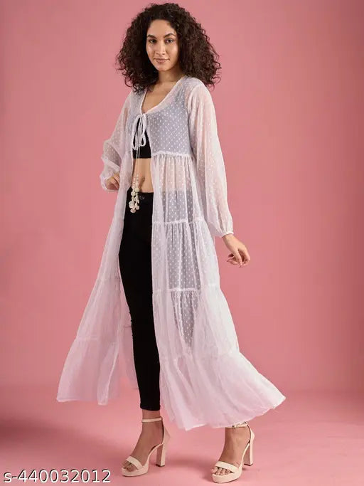 Dobby Georgette Tassel Detail Long Shrug