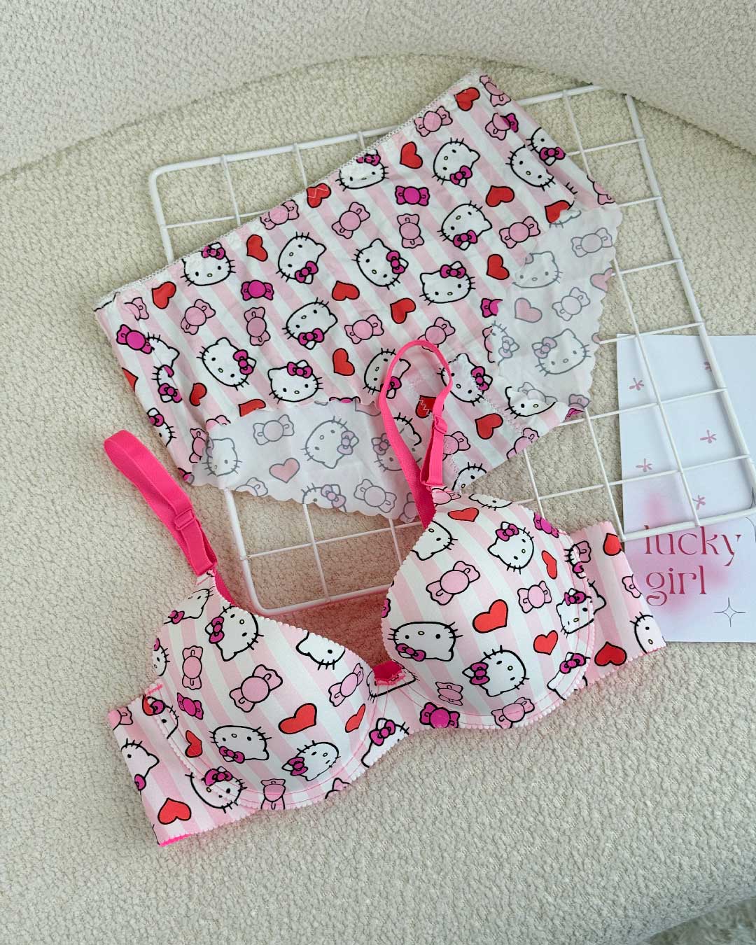Hello Summer Kitty – Emoji Print Bra & Panty Set