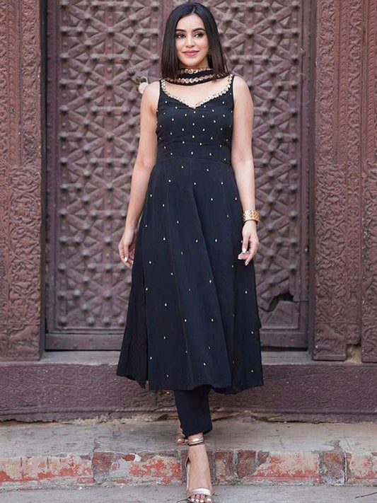 Ethnic Motifs Embroidered A Line Kurta With Trousers & Dupatta