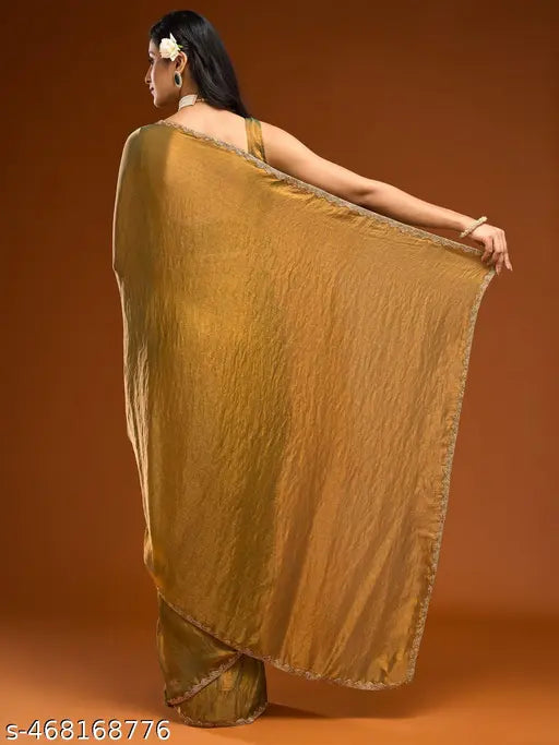 Solid Beads and Stones Saree With Fancy Blouse