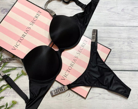Victoria's Secret Very Sexy Rhinestone Sparkle Band Push Up Bra Thong Set