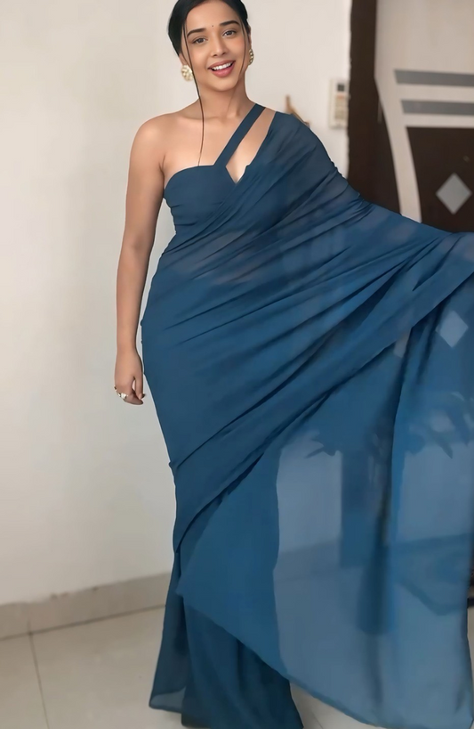 Solid/Plain Bollywood Georgette Saree  (Blue)