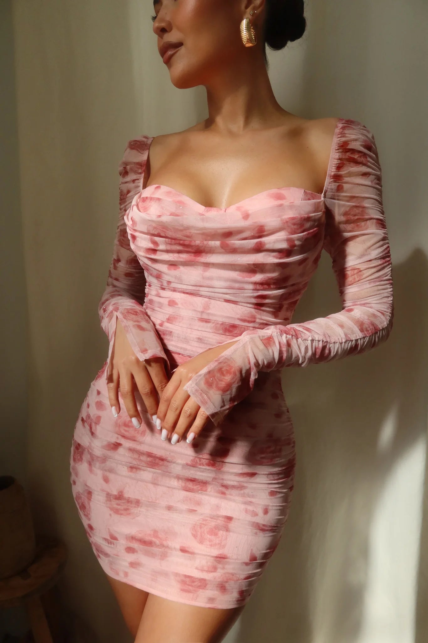 Sweet Darling Long Sleeve Mini Dress - Pink Floral