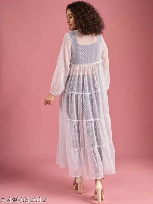 Dobby Georgette Tassel Detail Long Shrug