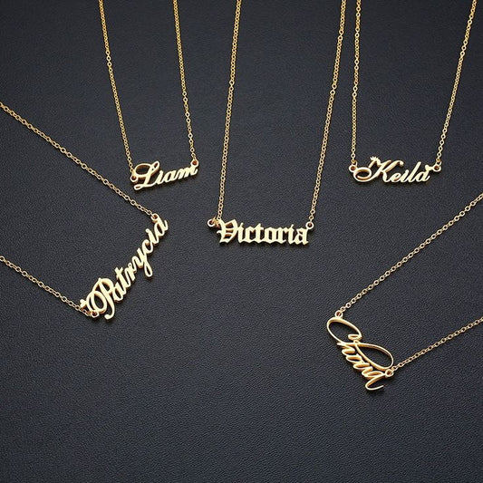 Personalized Single Name Necklace 22K Gold Plated Sterling Silver